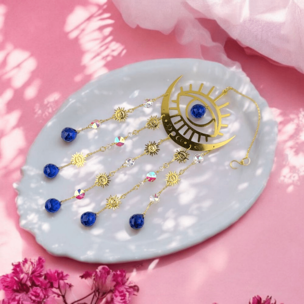 Protective rainbow catcher with Evil Eye symbol