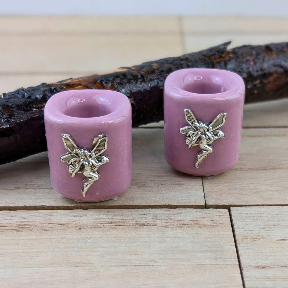 Mini chime candle holder with pink design and fairy charm