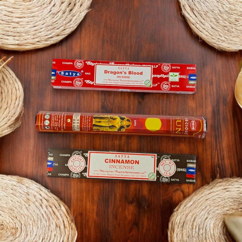 Fire Element Incense Set – Dragon’s Blood, Cinnamon & Sun for Strength & Passion