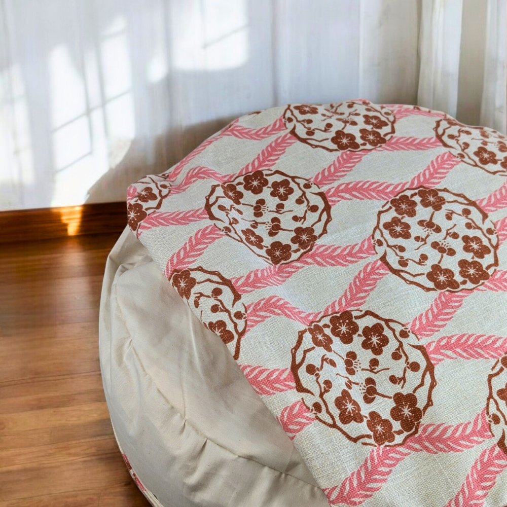 Close-up of floral-patterned meditation pillow