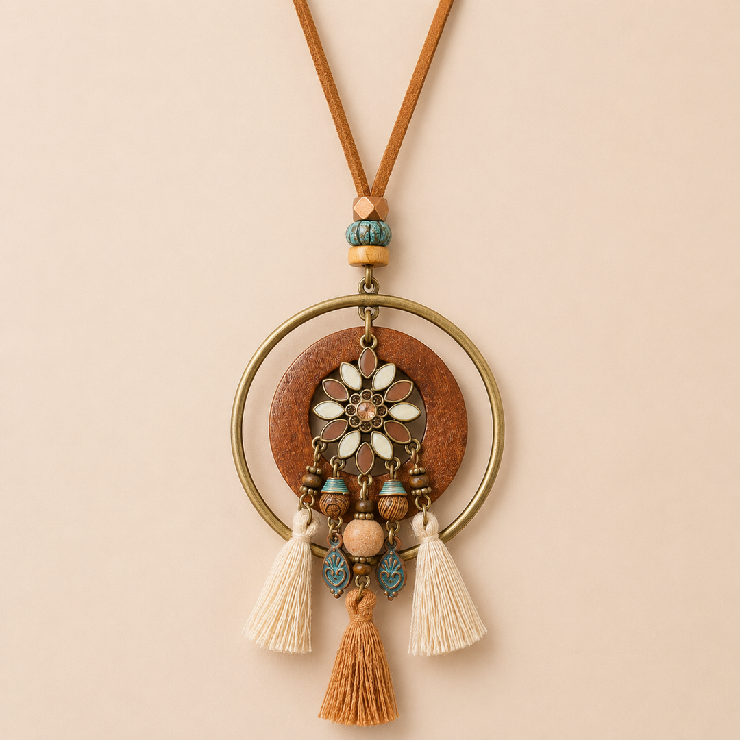 Floral Boho Suede Necklace - Detail View | Crystal Shop Barrie Ontario