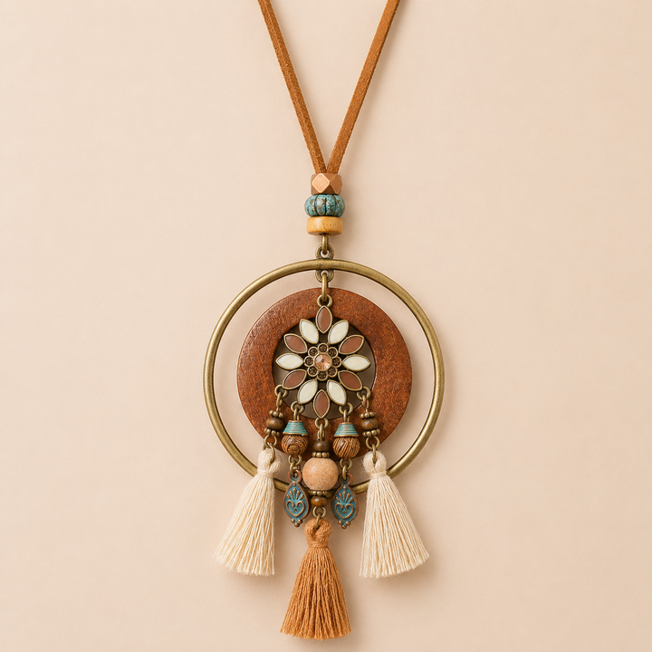 Floral Boho Suede Necklace - Detail View | Crystal Shop Barrie Ontario