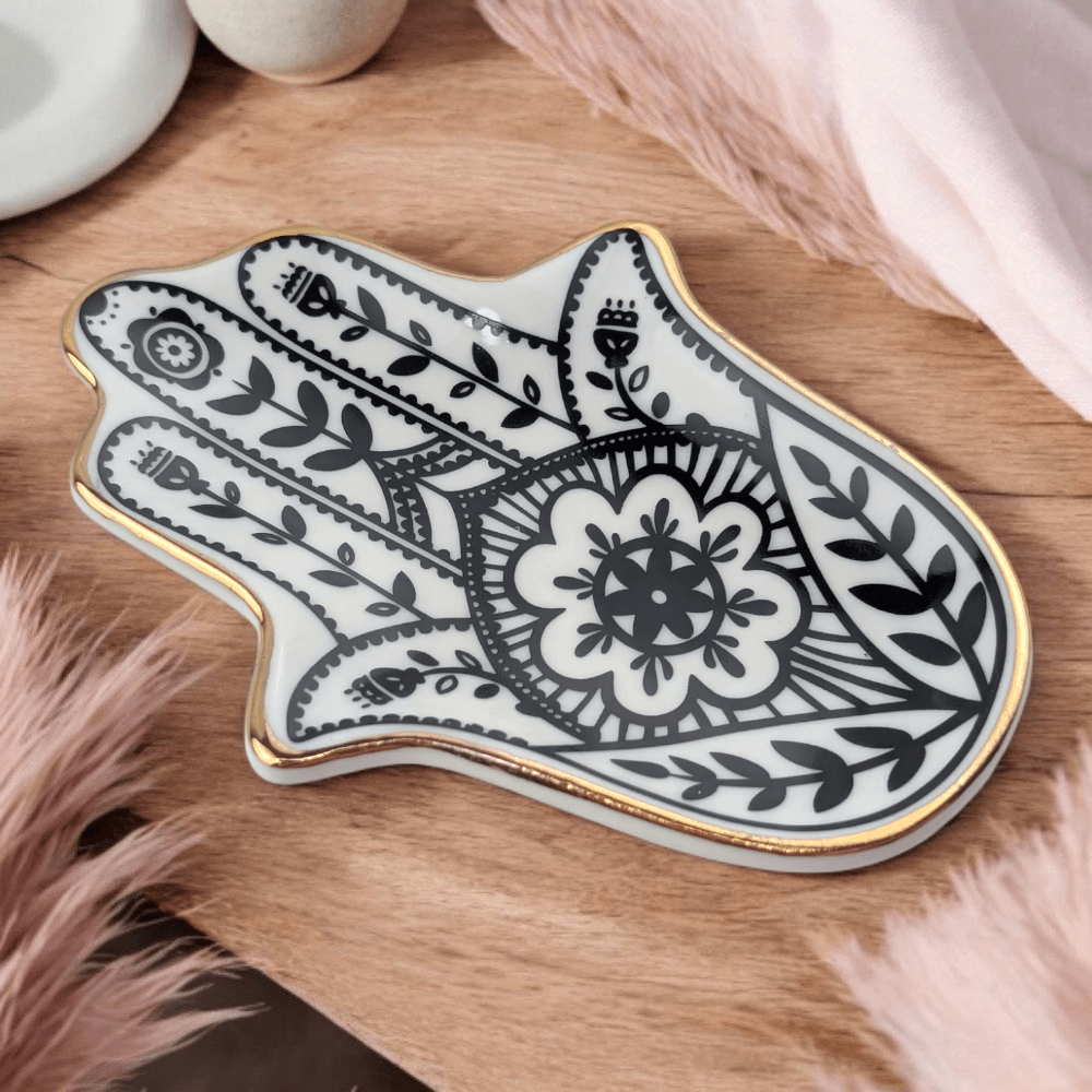 Black and white Hamsa hand altar dish