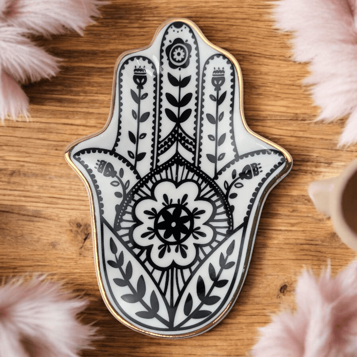 Porcelain palm dish with floral pattern