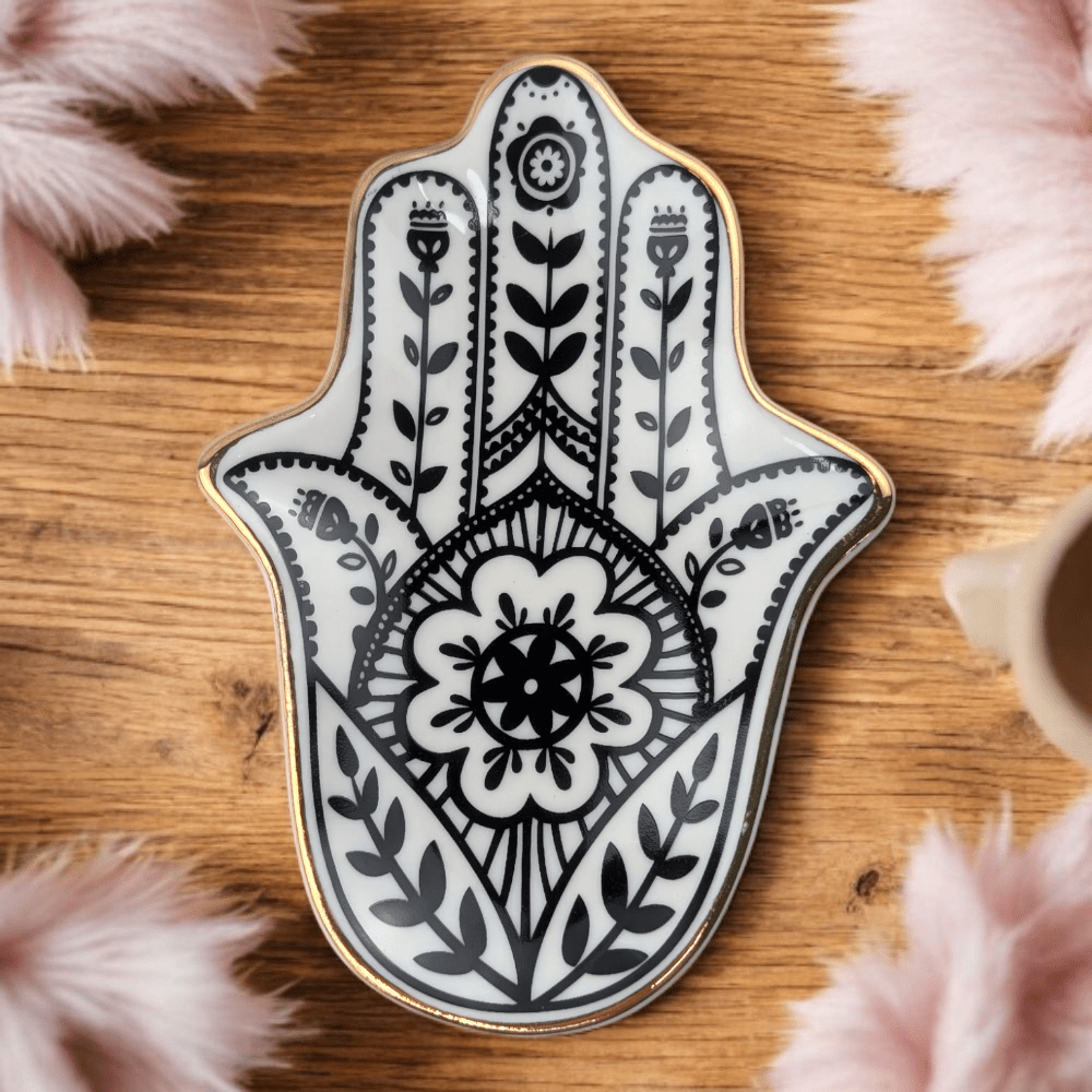 Porcelain palm dish with floral pattern