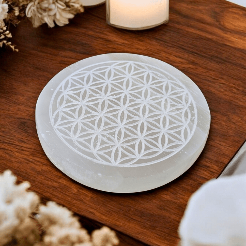 Flower of Life Selenite Charging Plate