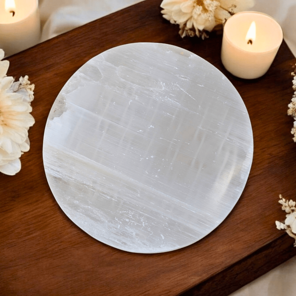 White selenite crystal plate for energy work