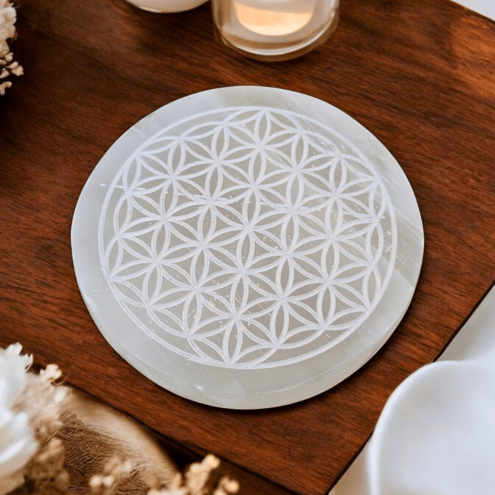 Natural selenite charging plate for spiritual use