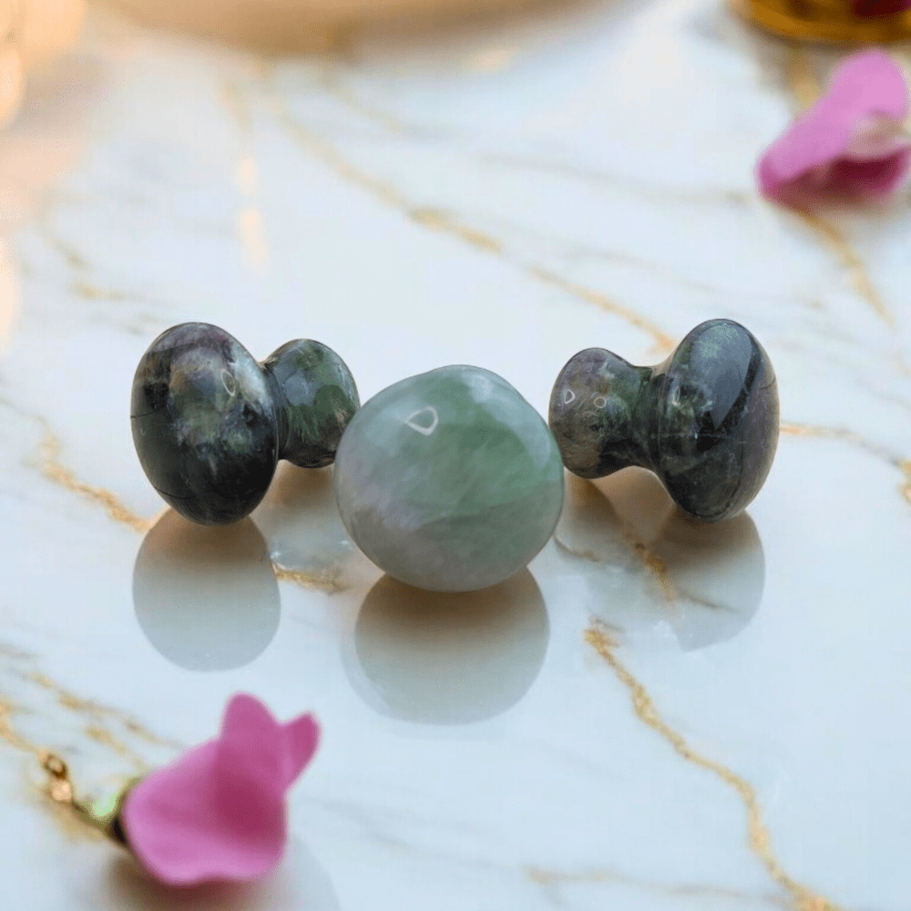 Green and purple Fluorite self-care tool