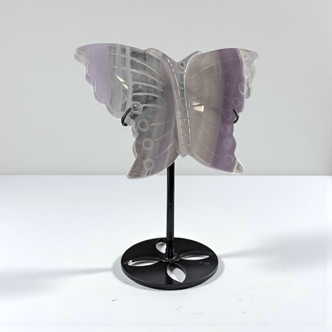 third eye chakra fluorite crystal butterfly carving. Available at Zen Collection Metaphysical Store. Shop in-store or online now