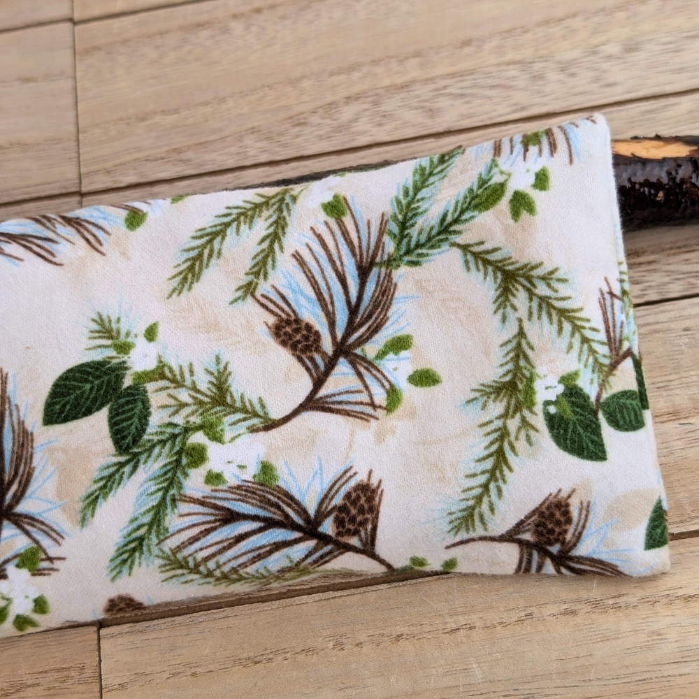 Soft flannel eye pillow with forest-inspired design for meditation and mindfulness