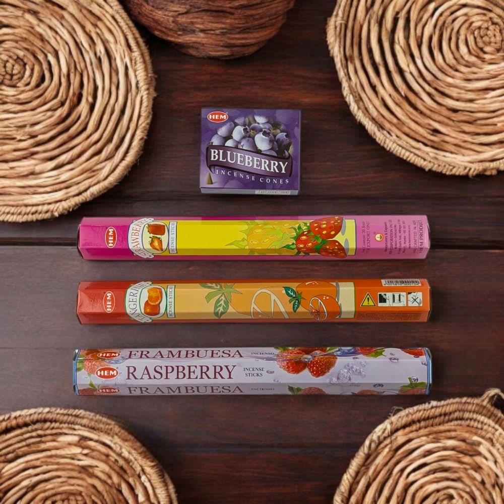 Fruit Explosion Incense Set – Strawberry, Tangerine, Raspberry & Blueberry Cones for Uplifting Energy