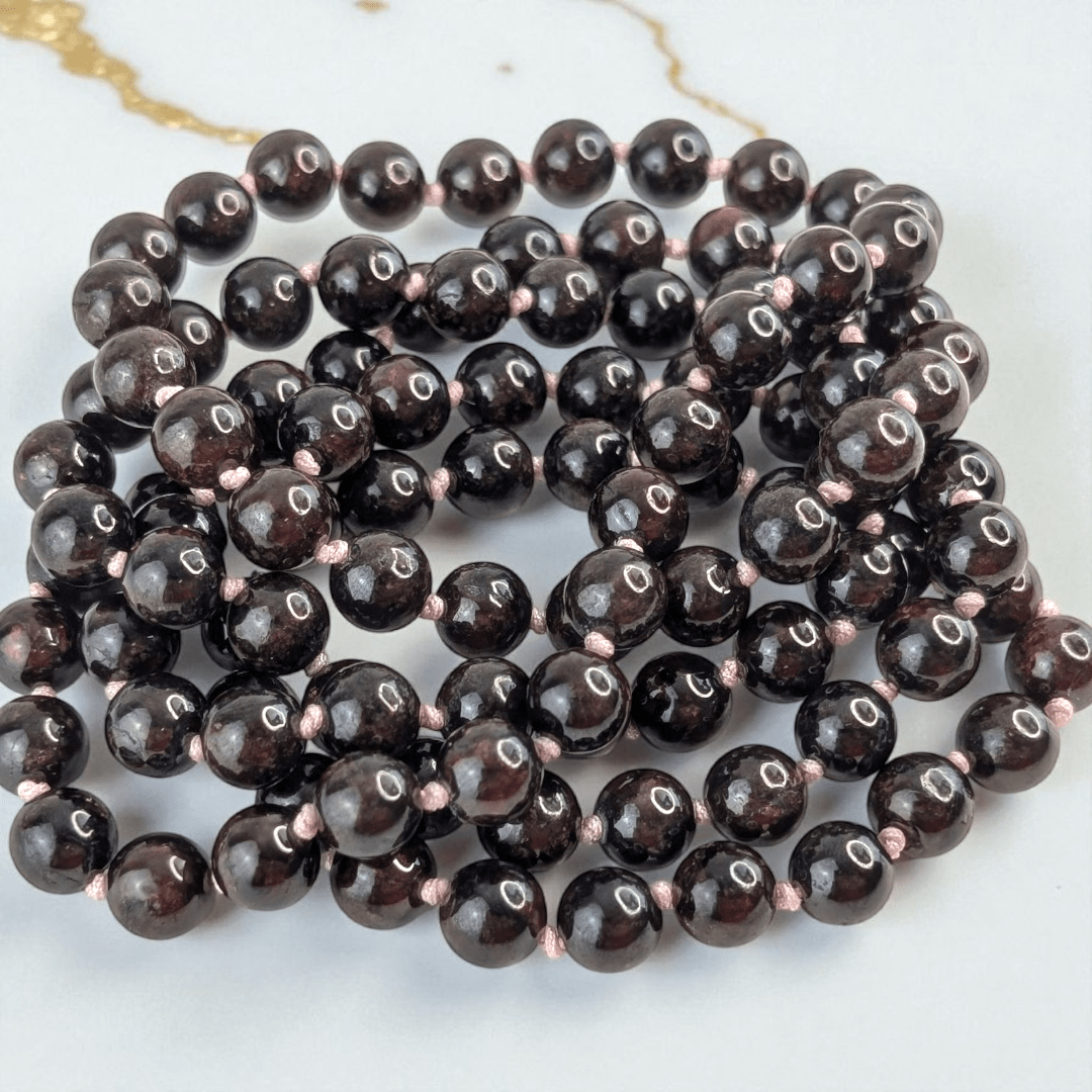 garnet meditation mala necklace available in-store or online with Zen Collection Metaphysical Store Canada
