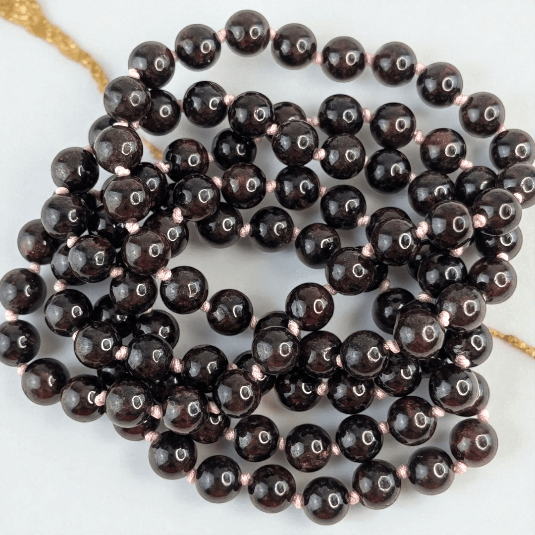 garnet meditation mala necklace available in-store or online with Zen Collection Metaphysical Store Canada