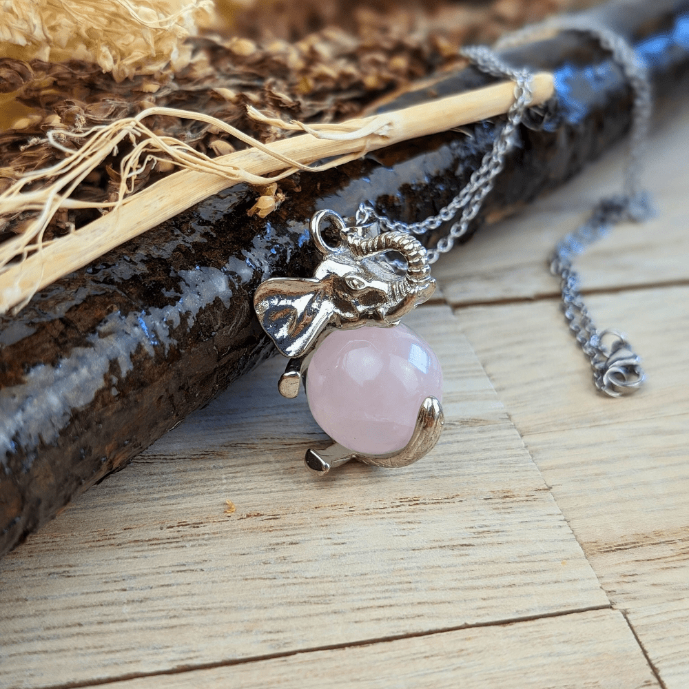 Good Luck Rose Quartz  Elephant Necklace for love and prosperity