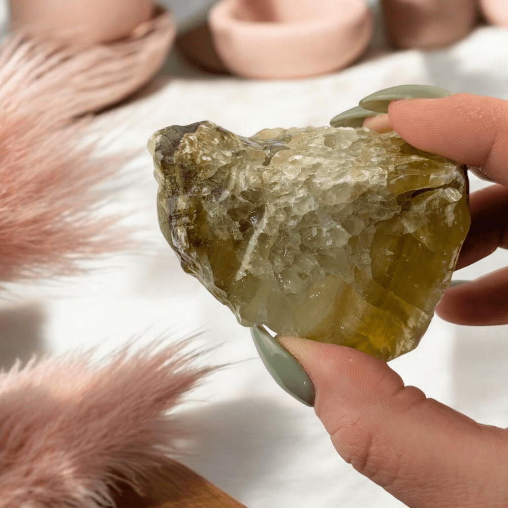 Green Calcite raw crystal from Canadian crystal shop