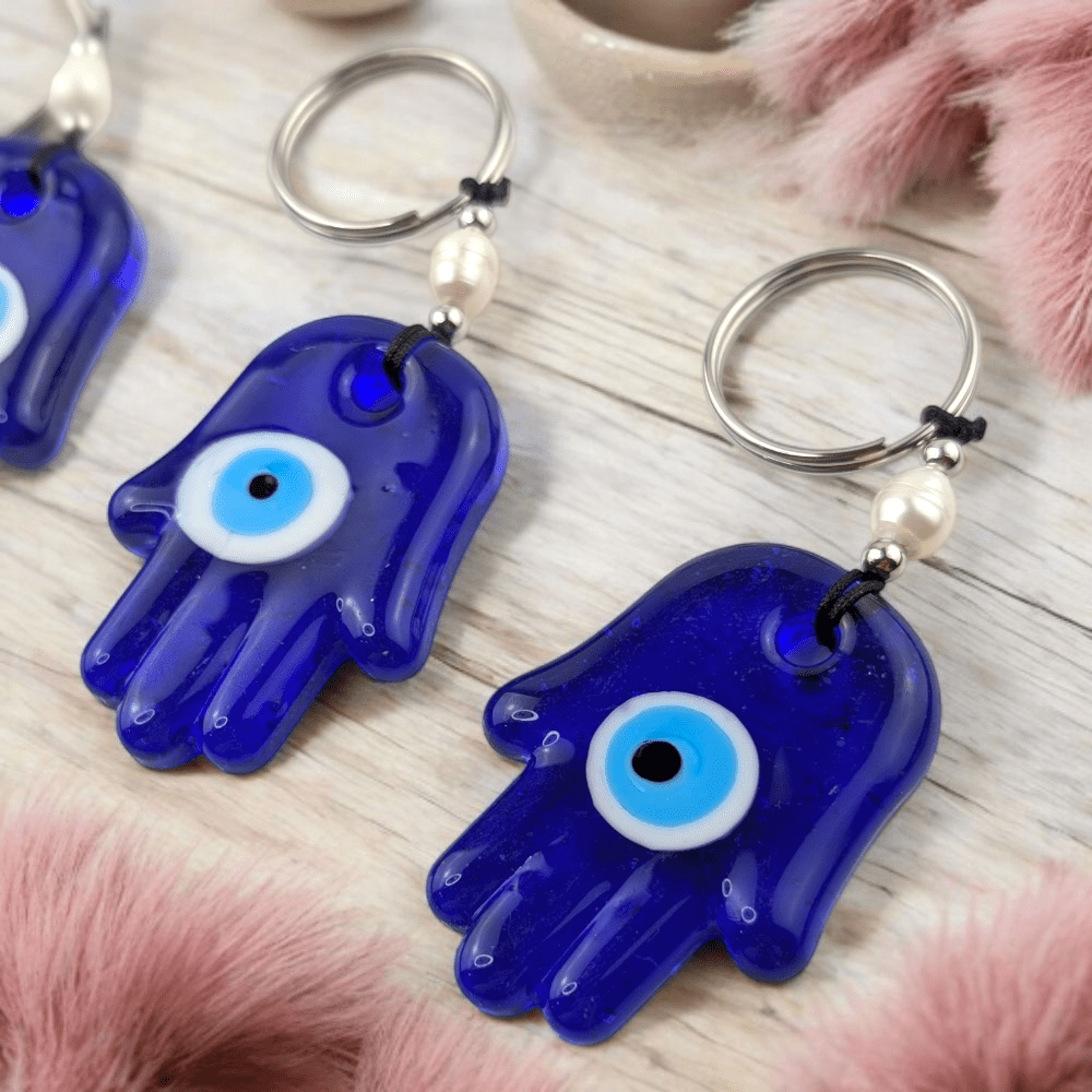 Hamsa evil eye keychain with pearl