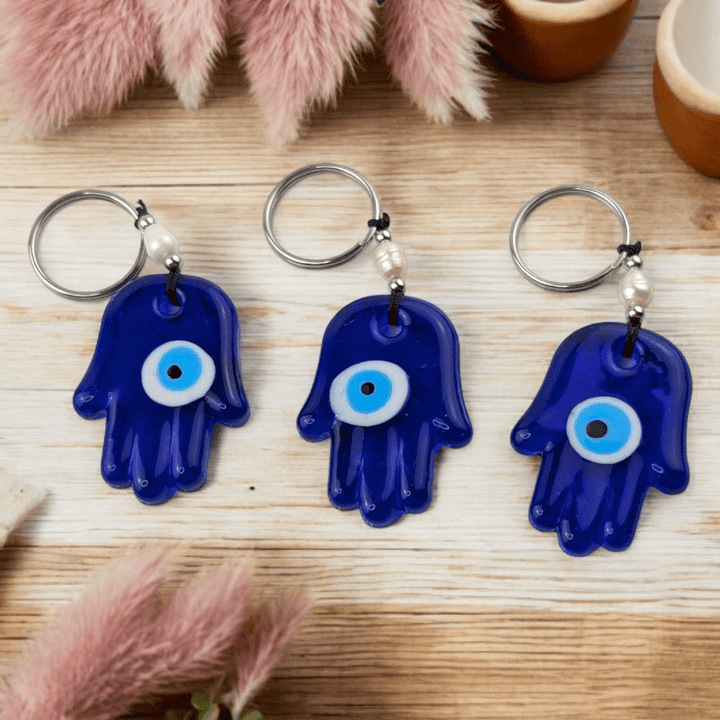 Handmade lampwork Hamsa keyring