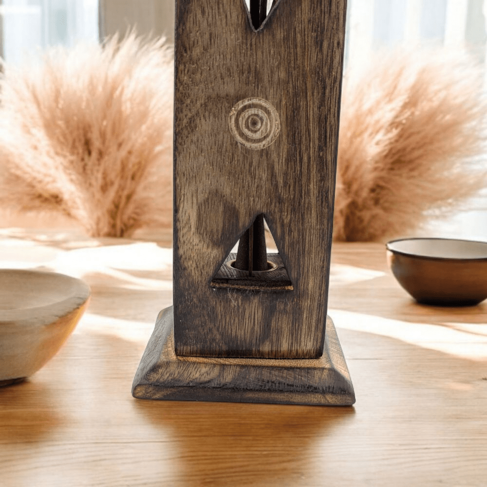 Tall incense tower with diamond cut-outs