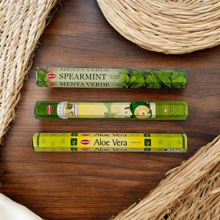 Heart Chakra Incense Set – Green Apple, Spearmint &amp; Aloe Vera for Love &amp; Balance