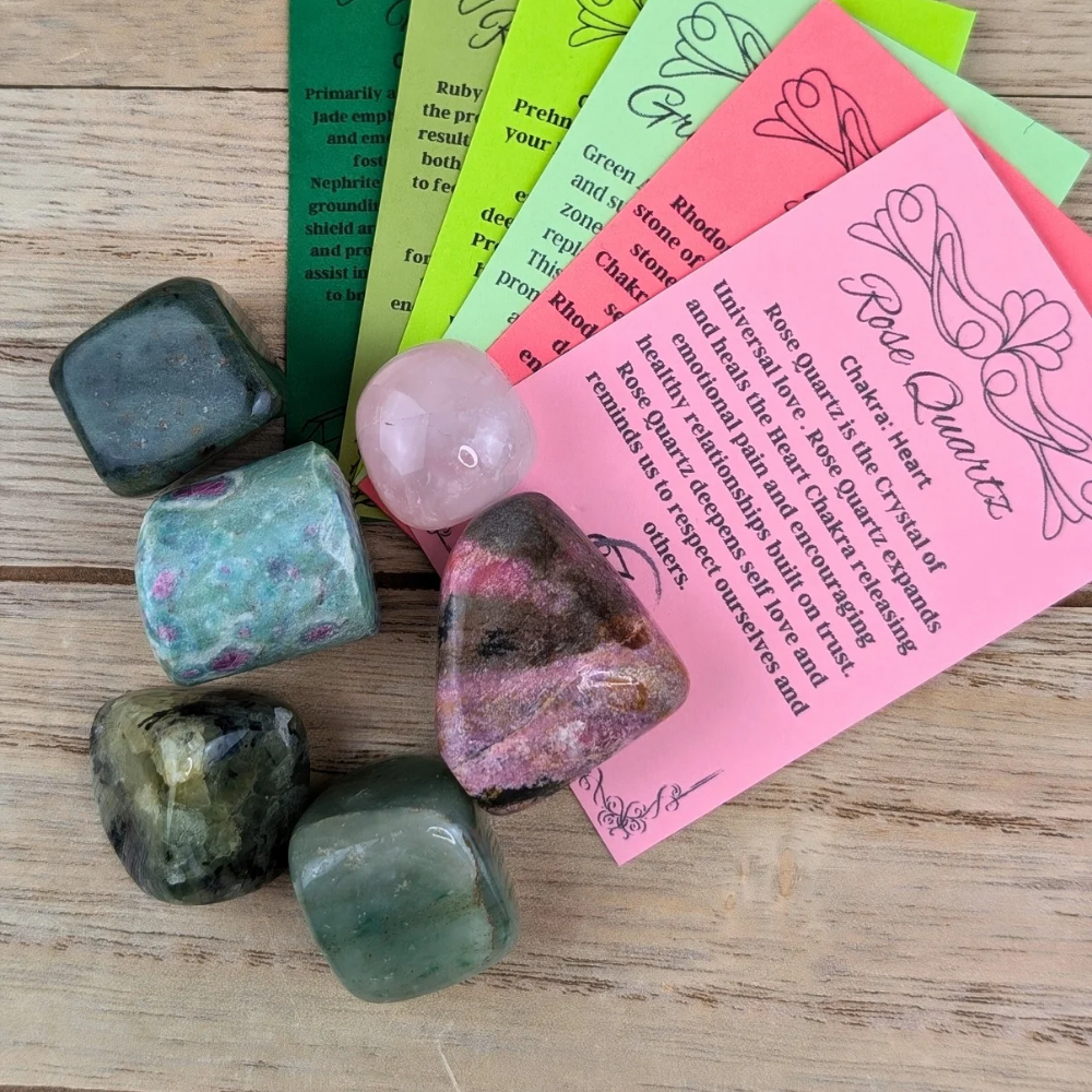 Our hand selected heart chakra crystal set will balance and improve the state of this energy center