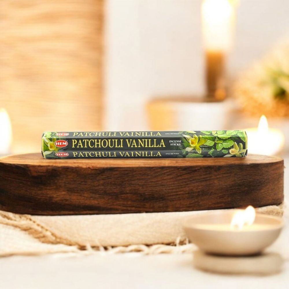 HEM Patchouli Vanilla Incense – 20 Stick Pack for Romance & Self-Care