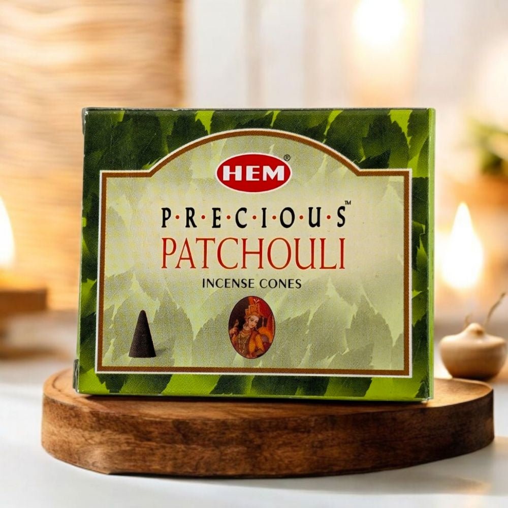 HEM Patchouli Incense Cones – 10 Cones + Holder for Grounding & Comfort