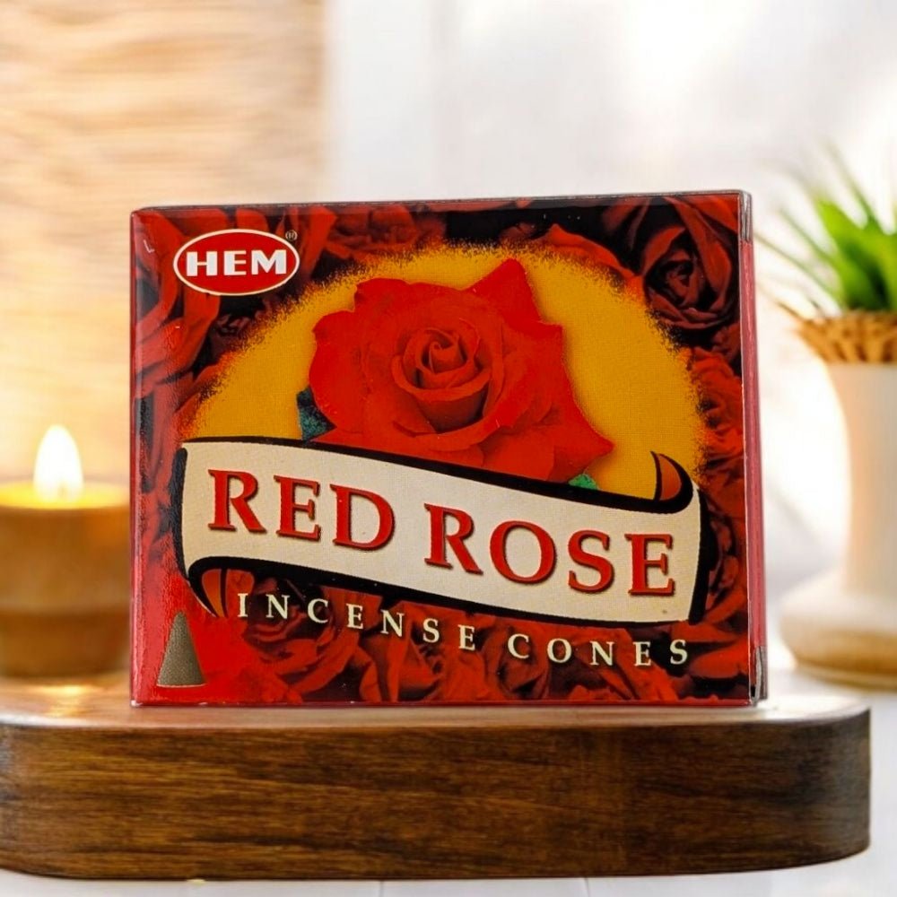 HEM Red Rose Incense Cones – 10 Cones + Holder for Love & Relaxation