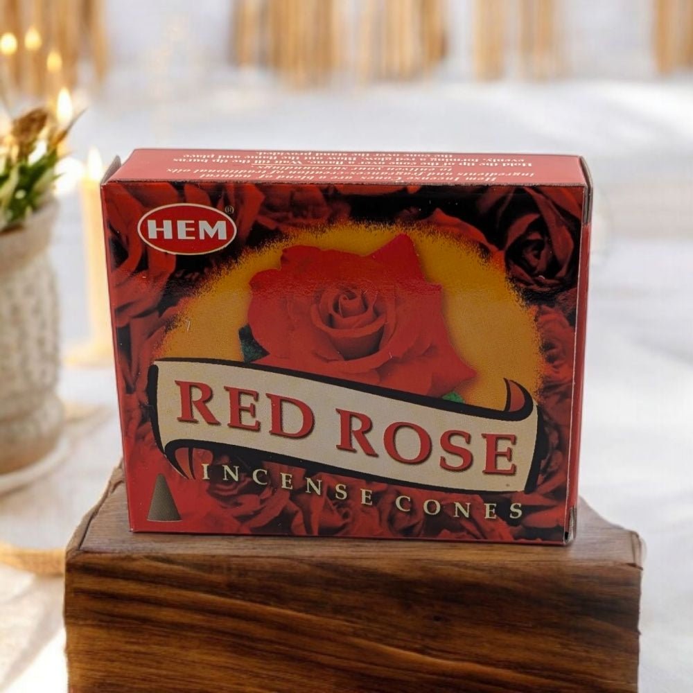 Soft Floral Aroma – HEM Red Rose Incense Cones for Self-Care & Romance