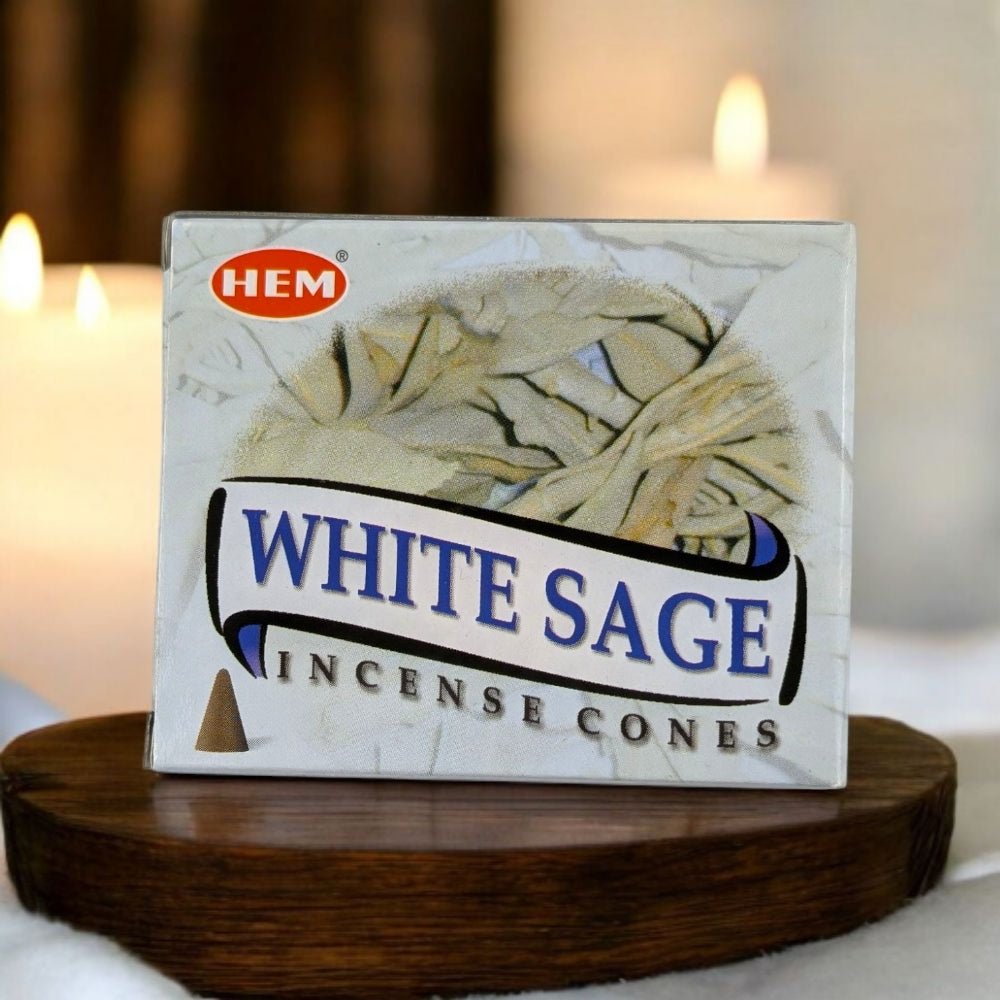 HEM White Sage Incense Cones – 10 Cones + Holder for Cleansing & Protection