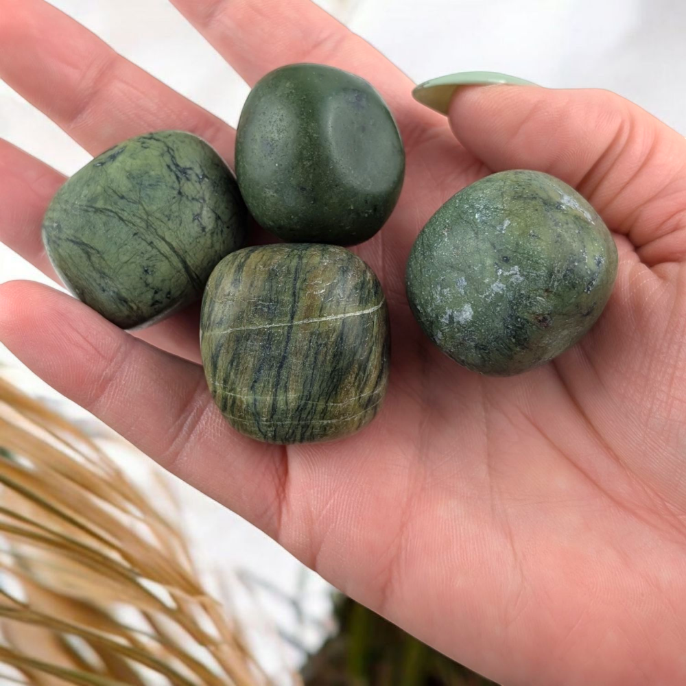 Dark Green Jade tumbles from Canadian crystal store
