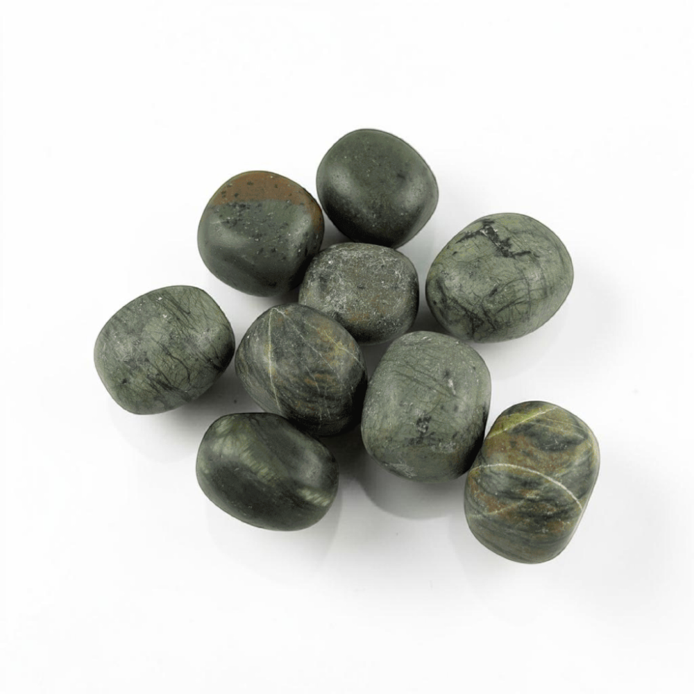 Intuitively chosen Jade crystal on white background