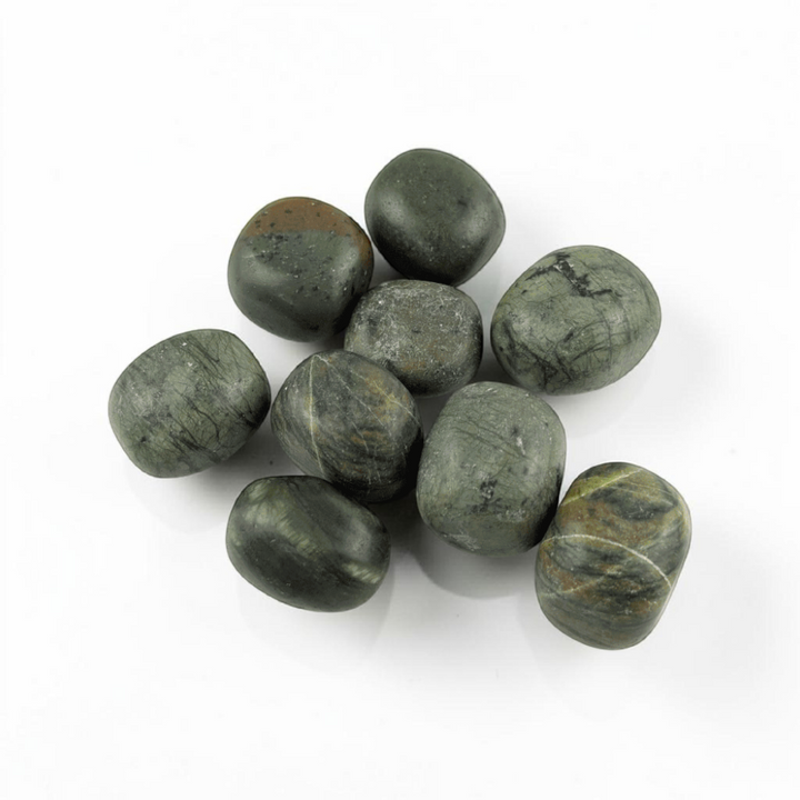 Intuitively chosen Jade crystal on white background