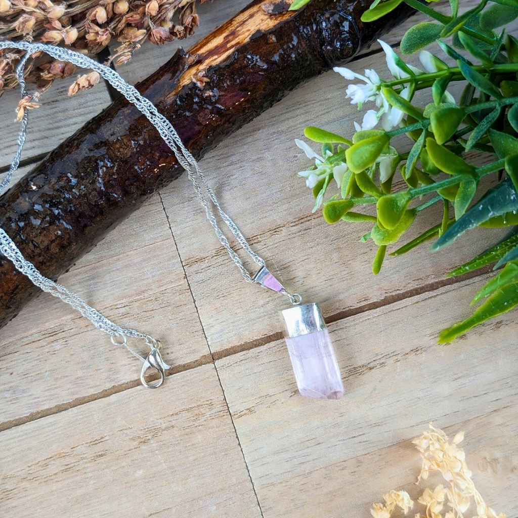 Kunzite Crystal Necklace for emotional healing and love