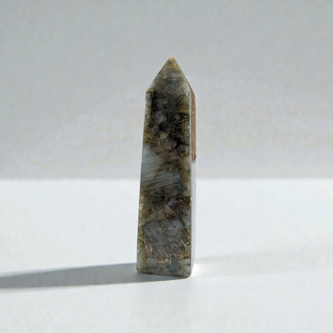 Labradorite Tower with shimmering blue-green flashes.