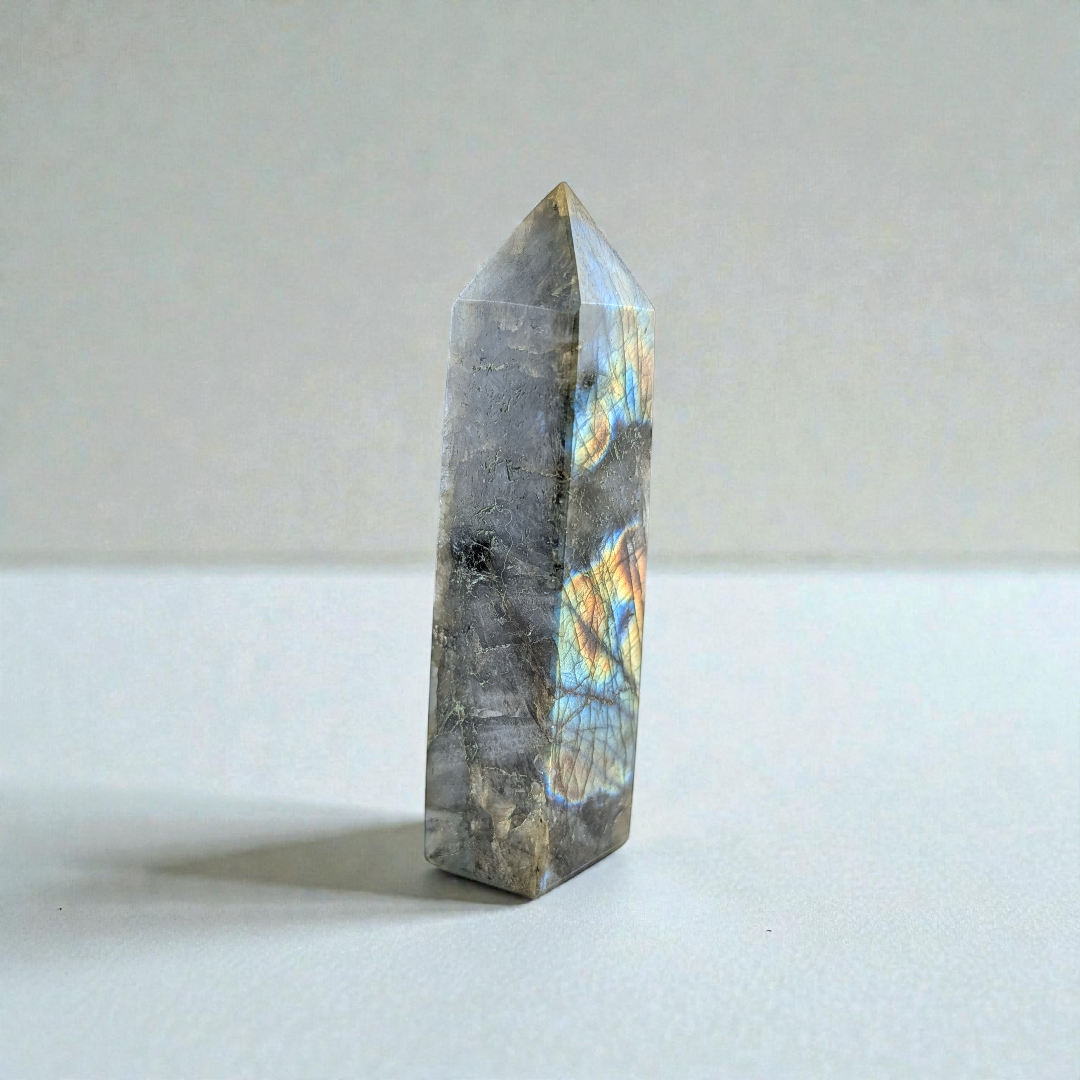 Labradorite Tower used for meditation and chakra alignment.