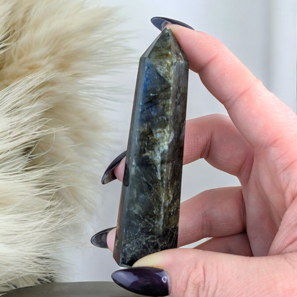 Labradorite Tower used for meditation and chakra alignment.