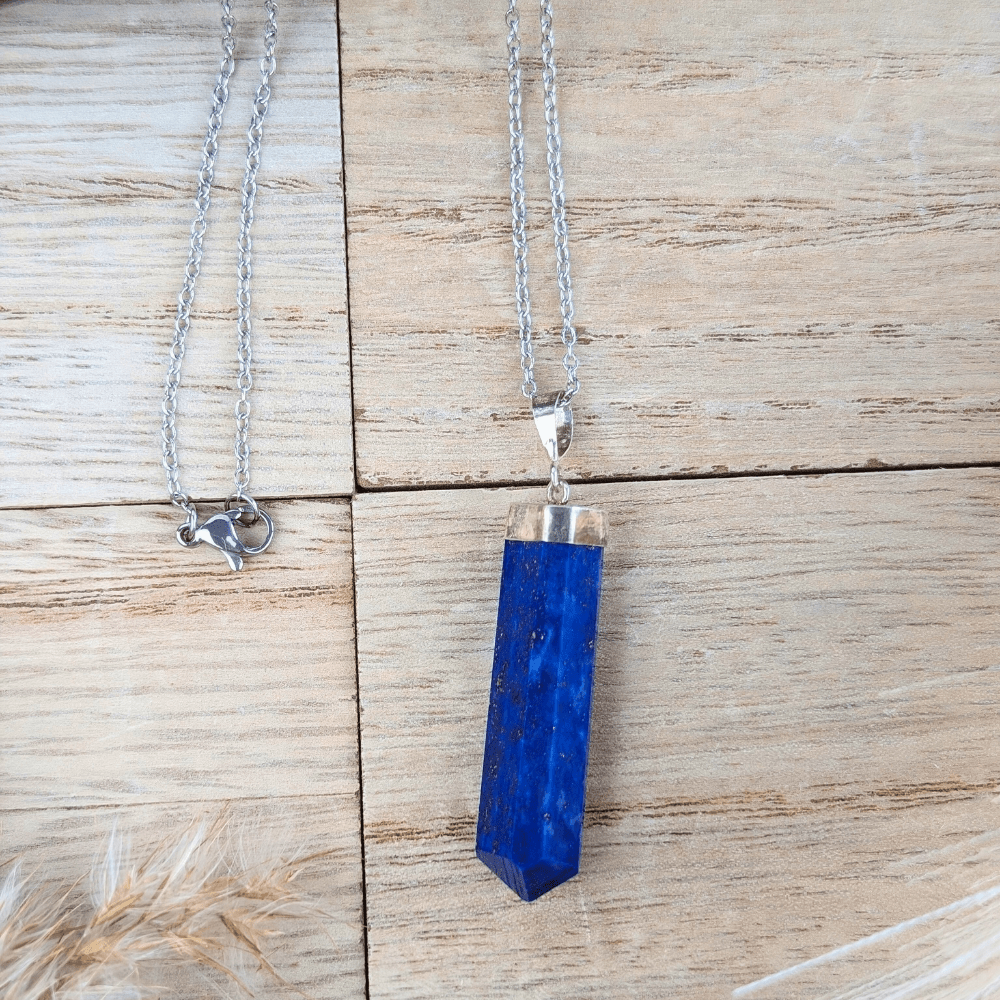 Handmade Lapis Lazuli Necklace with Stainless Steel Chain