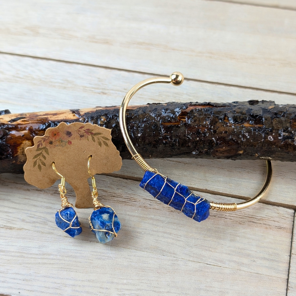 Adjustable Lapis Lazuli cuff bracelet with vibrant blue stones