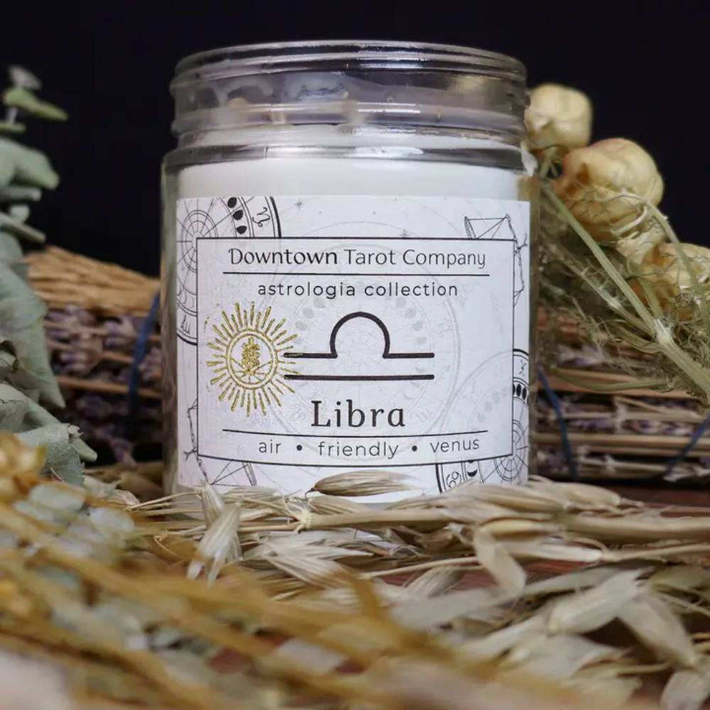 Hand-poured Libra Candle with Dragon’s Blood fragrance and refreshing botanicals.