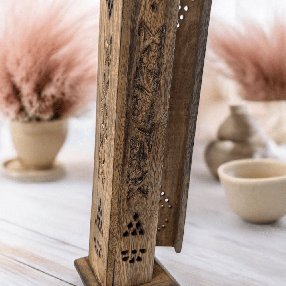 Indian rosewood burner with floral design 