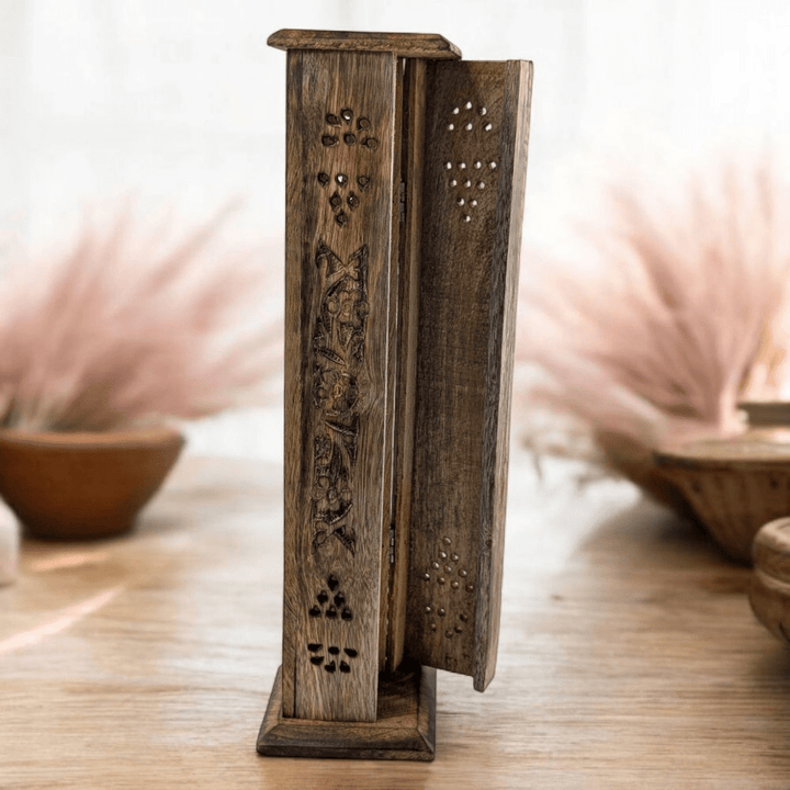 Tall wooden incense tower for altar use
