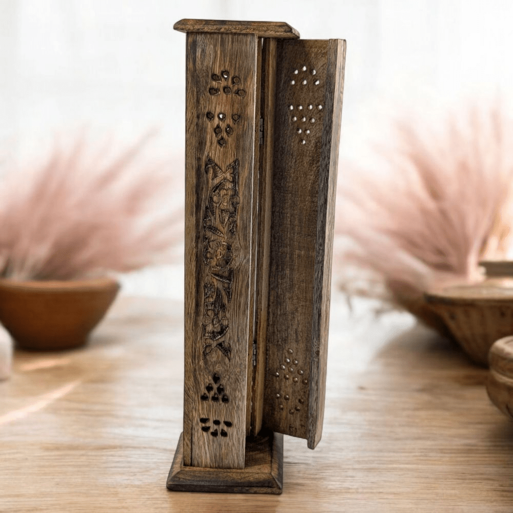 Tall wooden incense tower for altar use