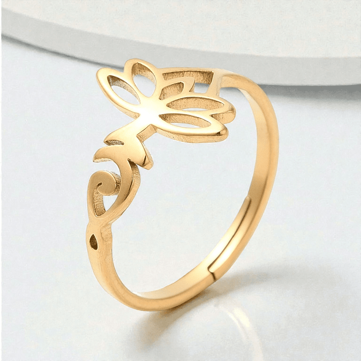 Lotus ring representing renewal and endurance. available online or in-store with zen collection metaphysical store in Barrie