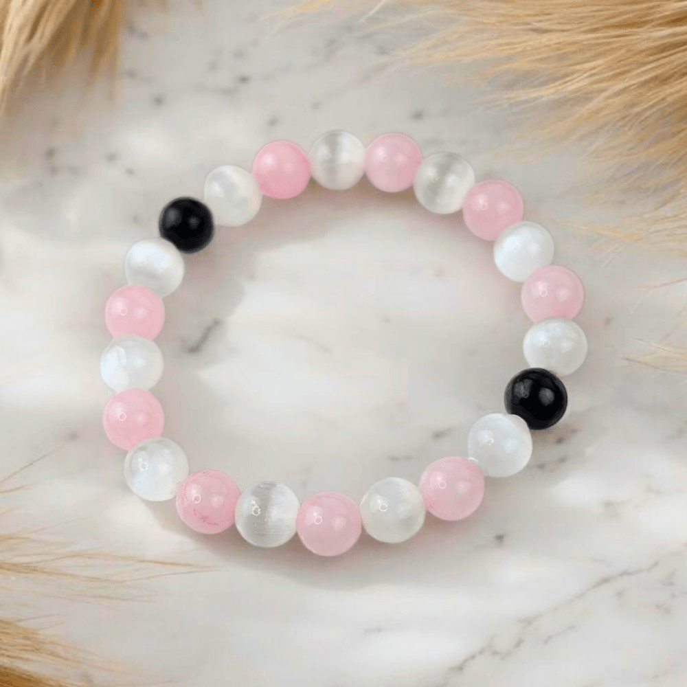 Rose Quartz Selenite Shungite Bracelet