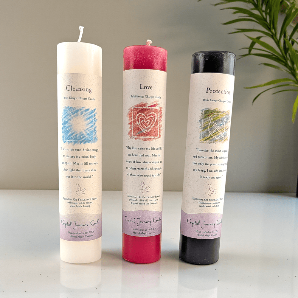 Reiki infused Crystal Journey candles available at zen collection spiritual store