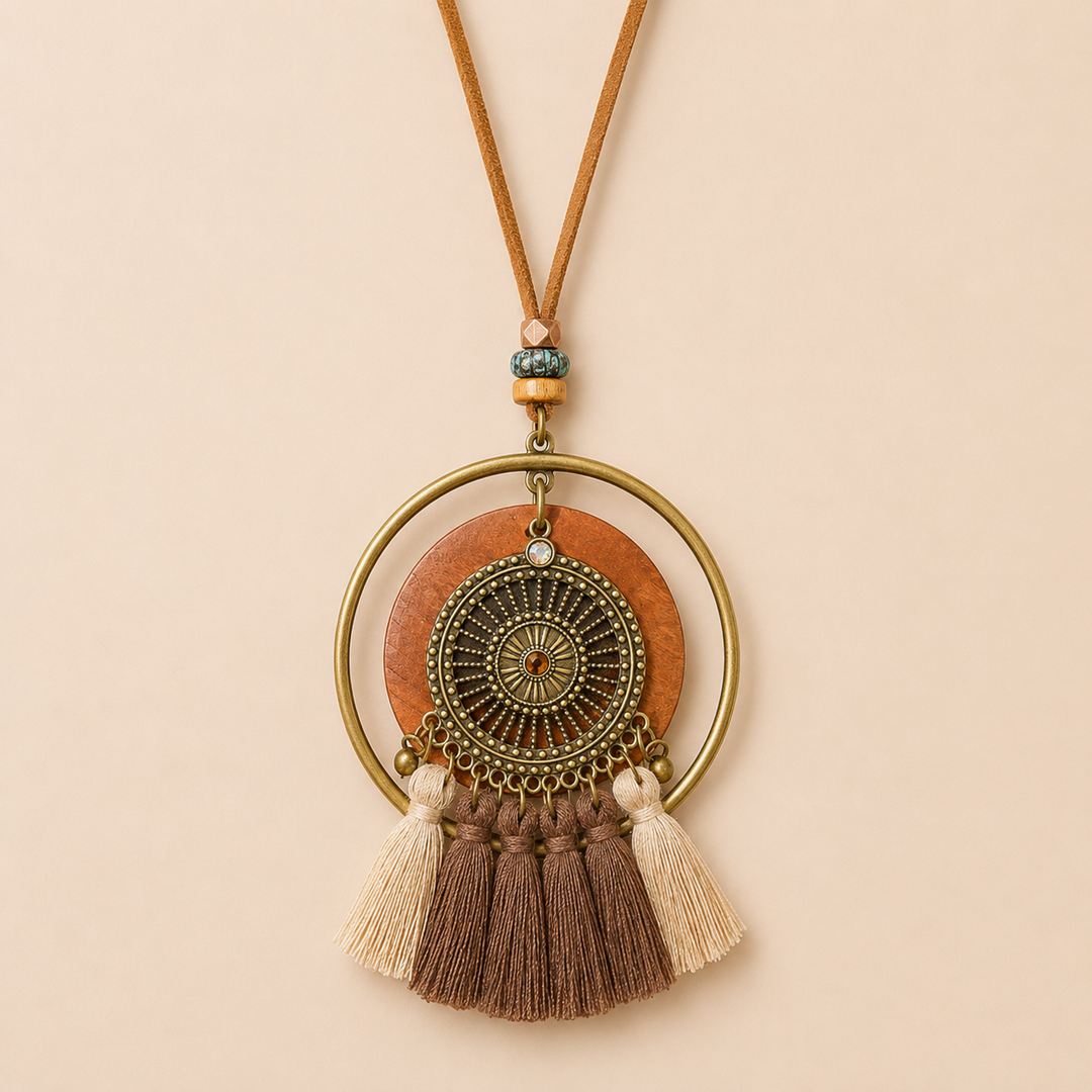 Medallion Suede Boho Necklace - Main View | Zen Collection Metaphysical Store