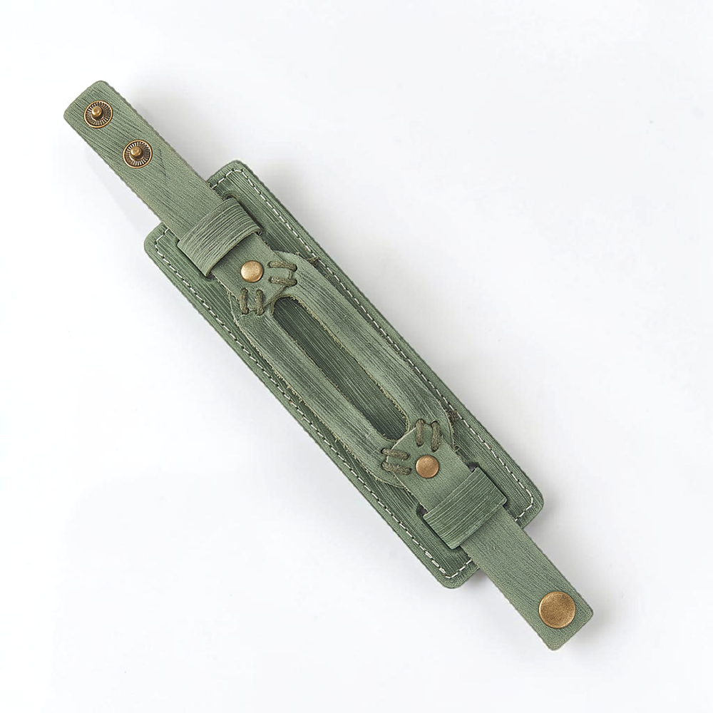 Men's flat dark sea green cowhide leather wristband with iron clasp, 9.75 inch. Shop in-store or online with Zen Collection Canadian Metaphysical Store in Barrie