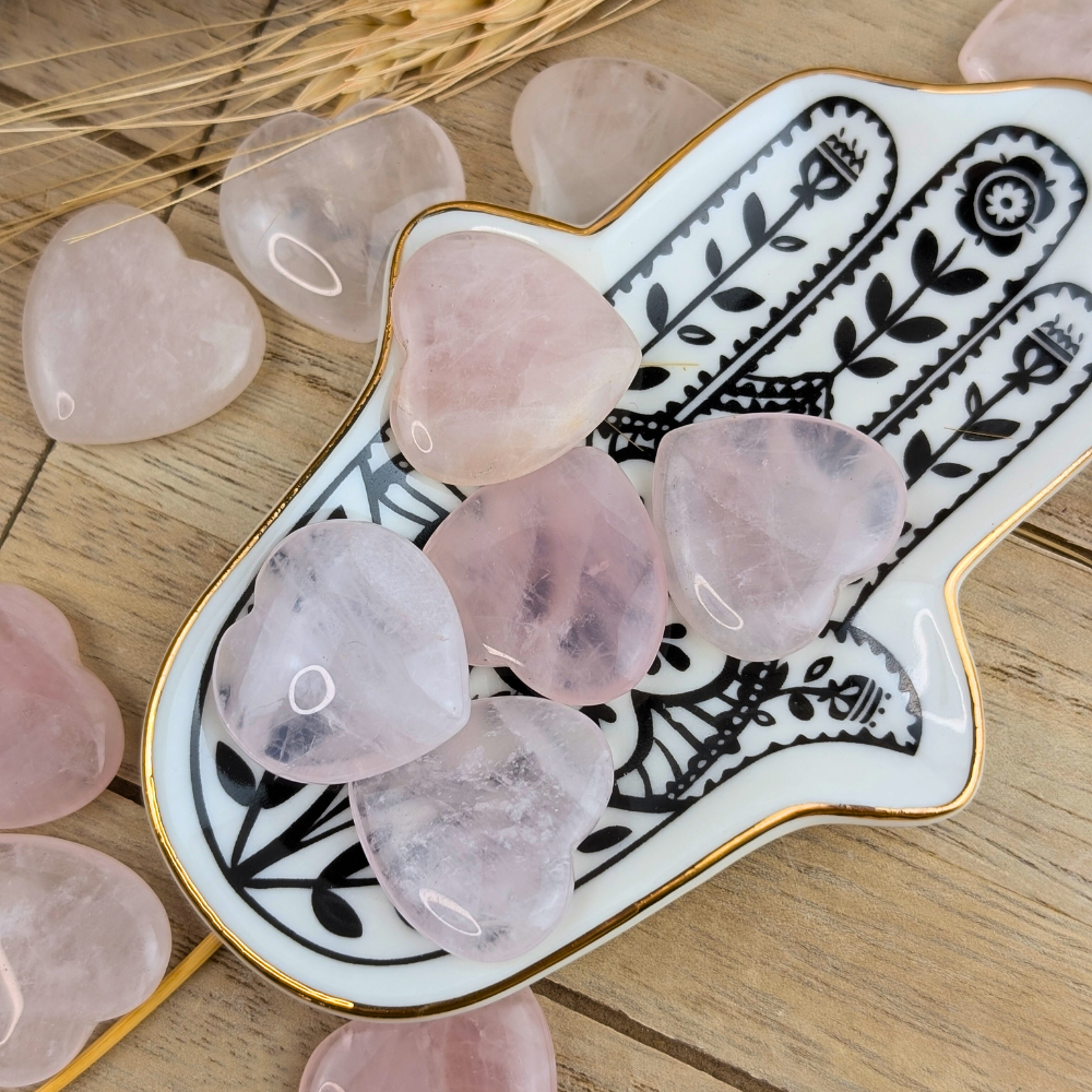 Rose quartz crystal heart for meditation and energy work