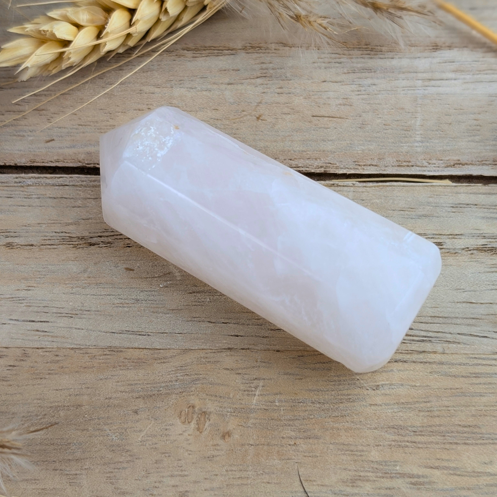 Mini rose quartz crystal tower for energy alignment and healing